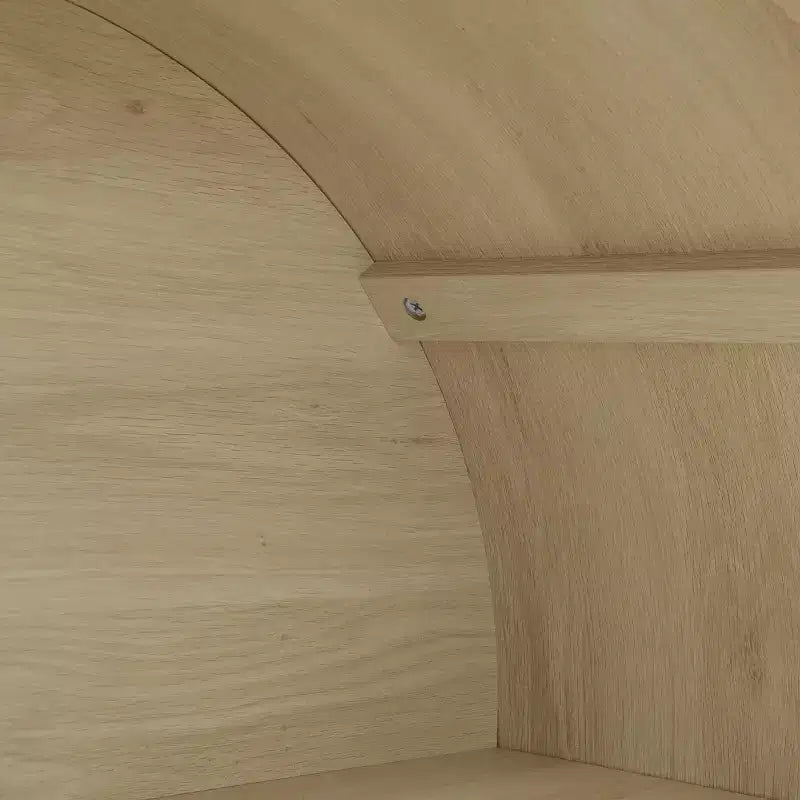 Vetrina ad Arco Moderna Naturale con Ante in Vetro – Ripiano Aperto / Due Cassetti, Montaggio per 1 Persona