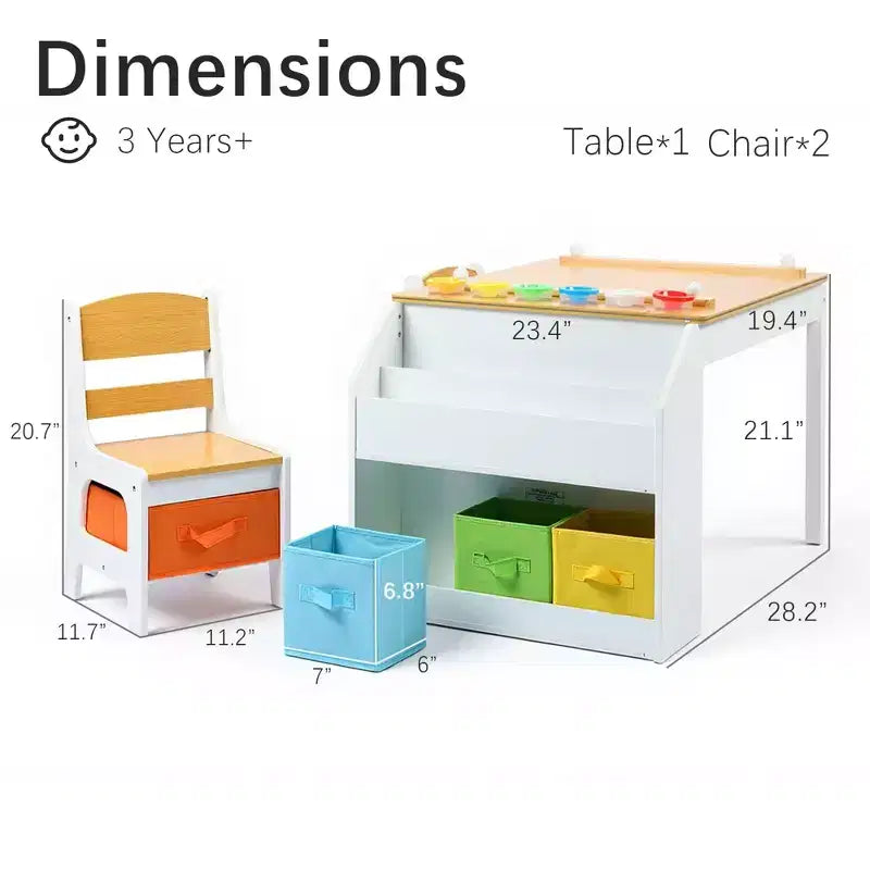 Tavolo per attività 4-in-1 e set 2 sedie per bambini, Grigio/Naturale, 3-10 anni, 3 pezzi