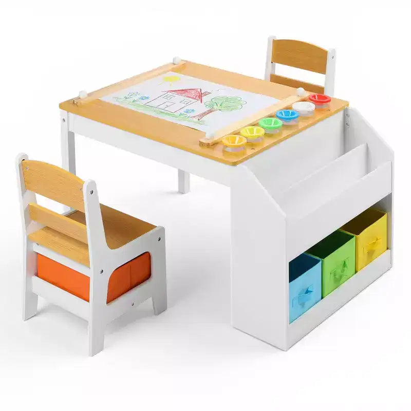 Tavolo per attività 4-in-1 e set 2 sedie per bambini, Grigio/Naturale, 3-10 anni, 3 pezzi
