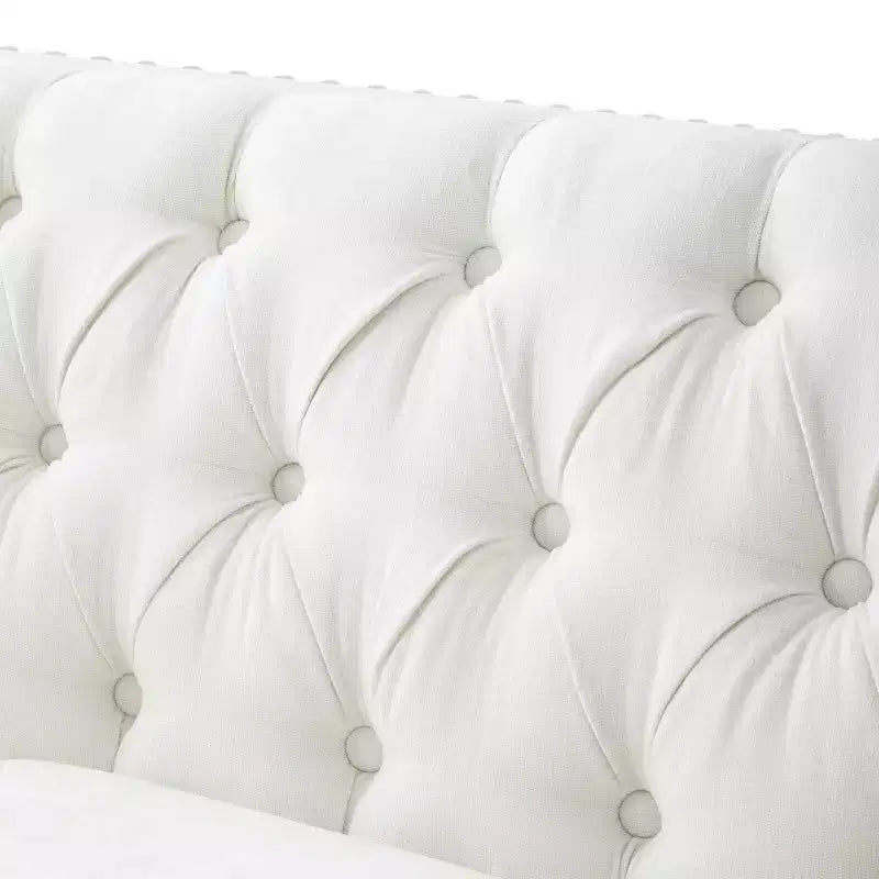Divano a 3 posti di transizione, beige, trapuntato con borchie decorative