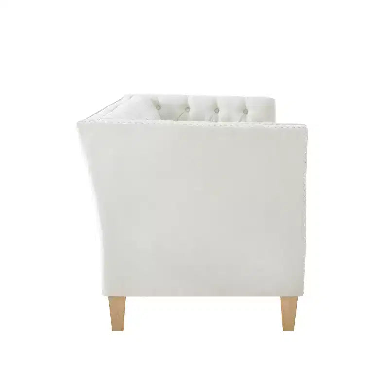 Divano a 3 posti di transizione, beige, trapuntato con borchie decorative