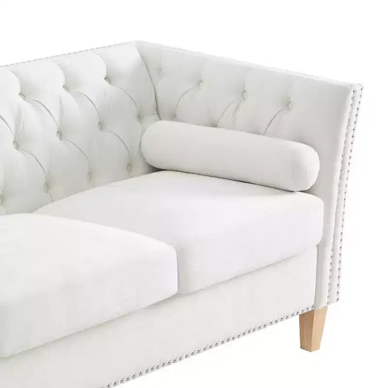 Divano a 3 posti di transizione, beige, trapuntato con borchie decorative