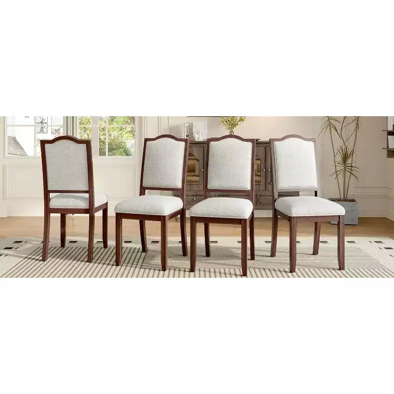 Sedia da pranzo con schienale alto imbottita in lino, ciliegio/marrone, set da 4