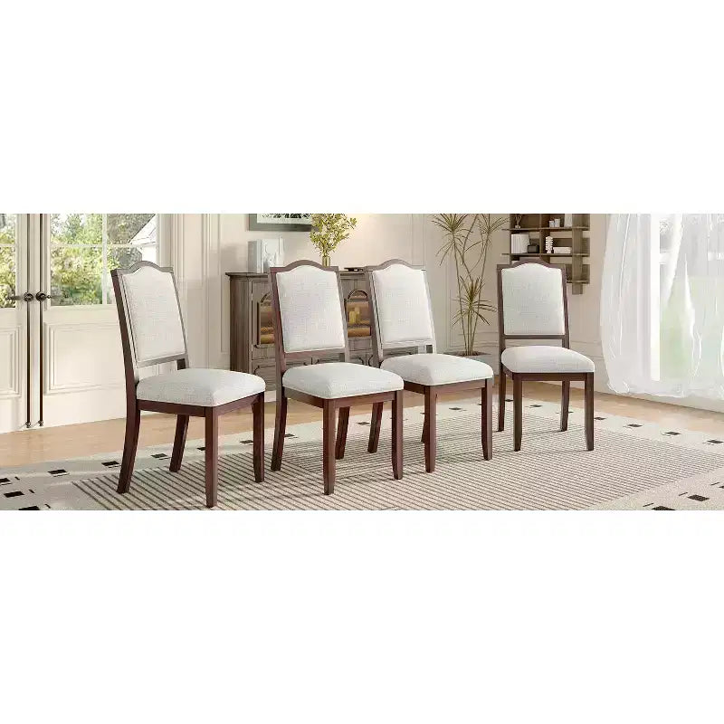 Sedia da pranzo con schienale alto imbottita in lino, ciliegio/marrone, set da 4