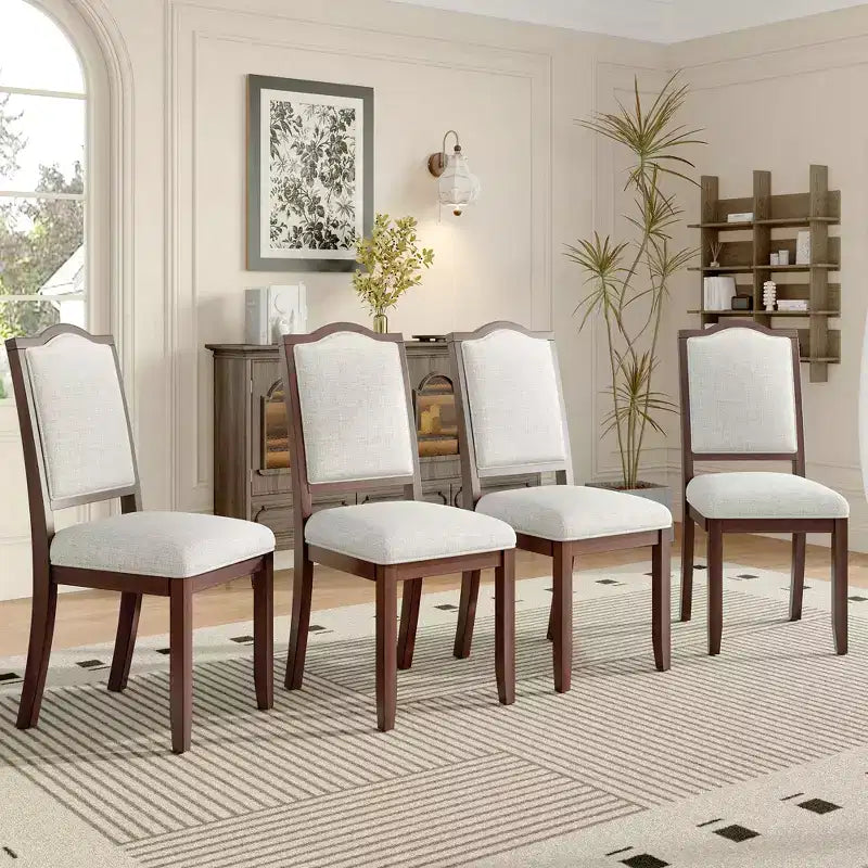 Sedia da pranzo con schienale alto imbottita in lino, ciliegio/marrone, set da 4