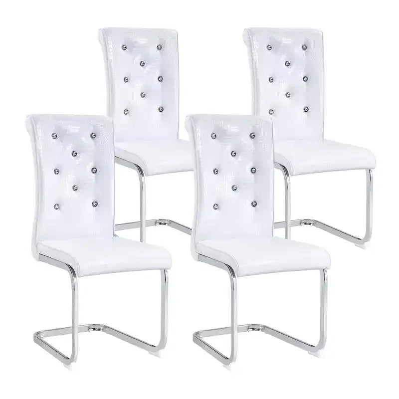 Sedie da Pranzo in Similpelle Nera Effetto Alligatore, Fibbia con Strass, Set da 4