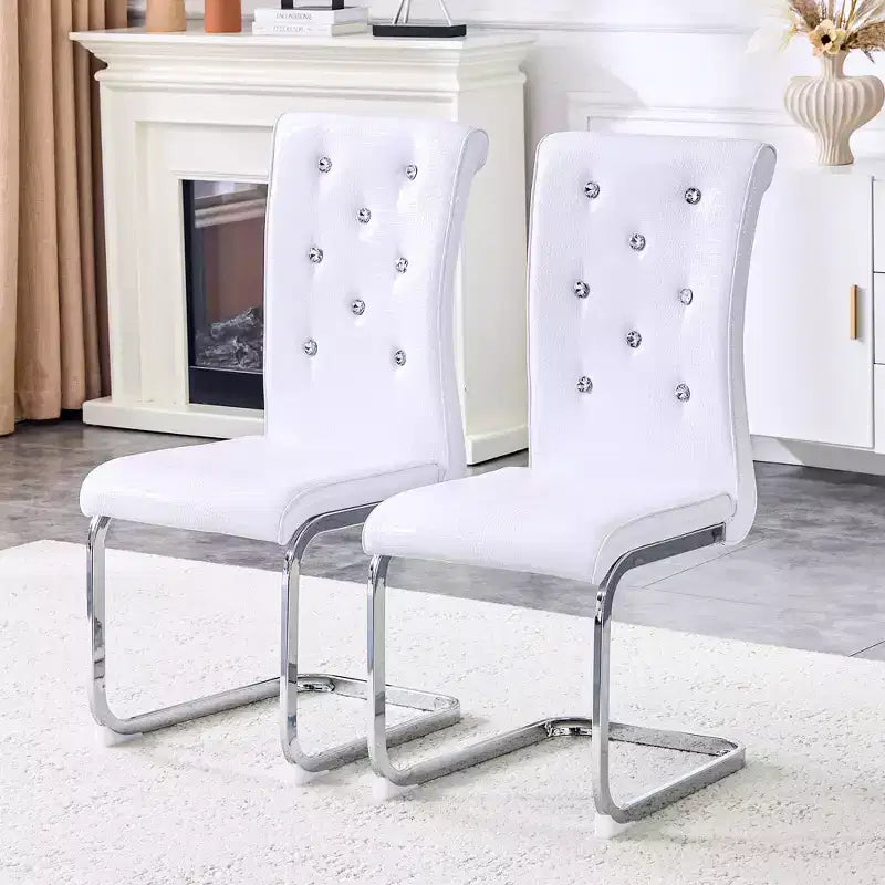 Sedie da Pranzo in Similpelle Nera Effetto Alligatore, Fibbia con Strass, Set da 4