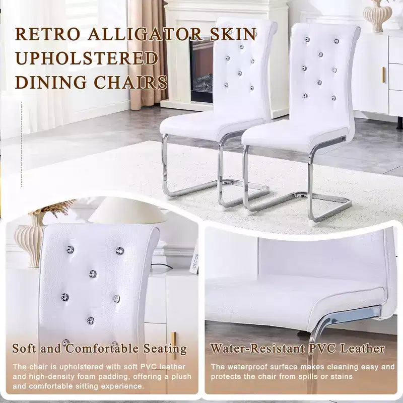 Sedie da Pranzo in Similpelle Nera Effetto Alligatore, Fibbia con Strass, Set da 4