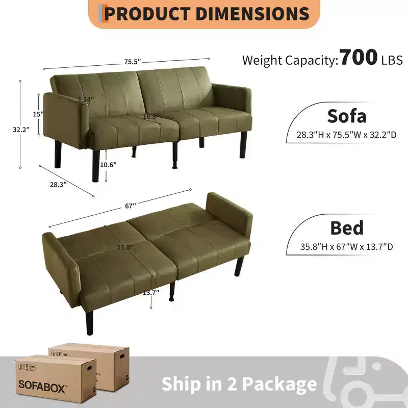 Divano letto futon convertibile a 3 posti Verde / Grigio