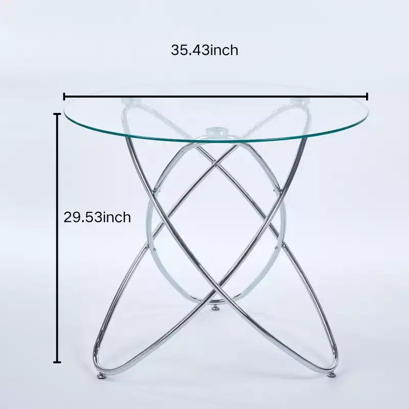 Tavolo da pranzo con piano in vetro temperato trasparente e gambe cromate, stile moderno, 4 posti