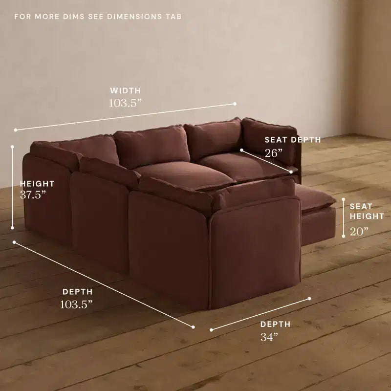 Divano ad angolo modulare lavabile + pouf, colori multipli, 5 posti a sedere