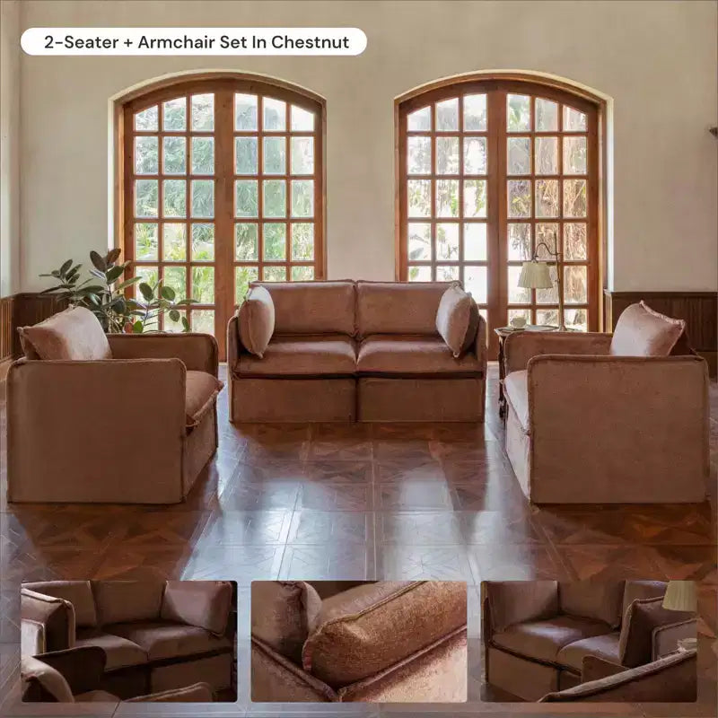 Divano ad angolo modulare lavabile + pouf, colori multipli, 5 posti a sedere