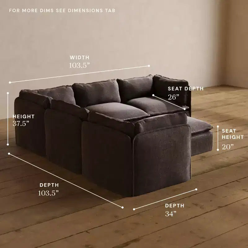 Modular Washable Corner Sofa Sectional + Ottoman, Multiple Colors, Seats 5