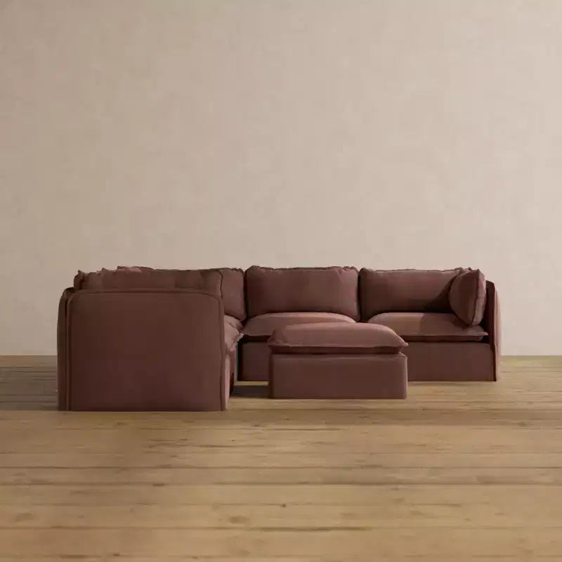 Modular Washable Corner Sofa Sectional + Ottoman, Multiple Colors, Seats 5