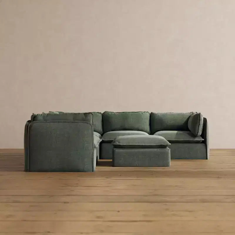 Modular Washable Corner Sofa Sectional + Ottoman, Multiple Colors, Seats 5