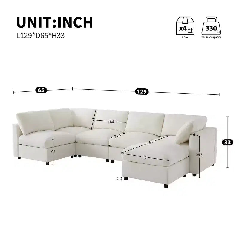 Divano sezionale a U blu/grigio/bianco, 6 posti, convertibile in letto