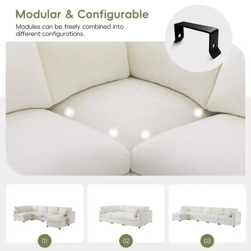 Divano sezionale a U blu/grigio/bianco, 6 posti, convertibile in letto