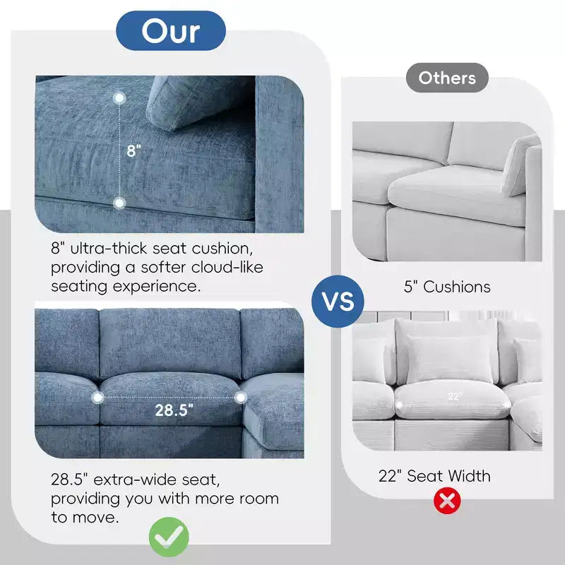 Divano sezionale a U blu/grigio/bianco, 6 posti, convertibile in letto