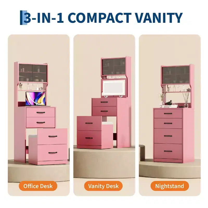 Set scrivania da trucco in legno Nero/Rosa/Noce/Bianco con specchio – 1 persona