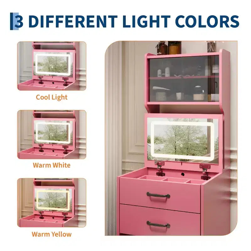 Set scrivania da trucco in legno Nero/Rosa/Noce/Bianco con specchio – 1 persona