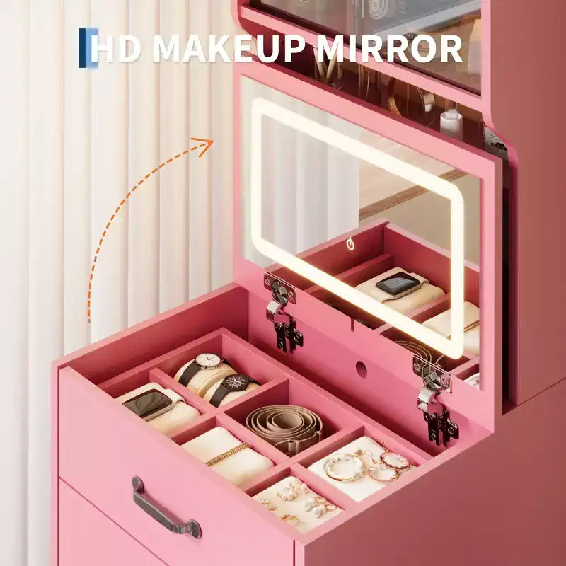 Set scrivania da trucco in legno Nero/Rosa/Noce/Bianco con specchio – 1 persona