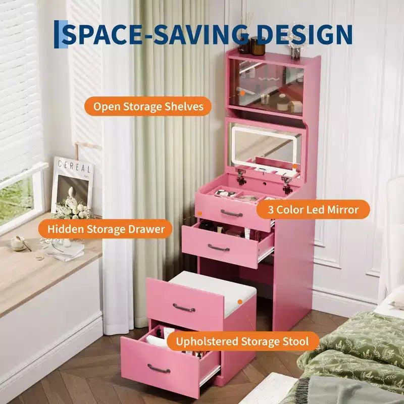 Set scrivania da trucco in legno Nero/Rosa/Noce/Bianco con specchio – 1 persona