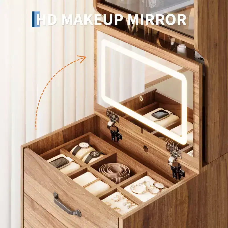 Set scrivania da trucco in legno Nero/Rosa/Noce/Bianco con specchio – 1 persona