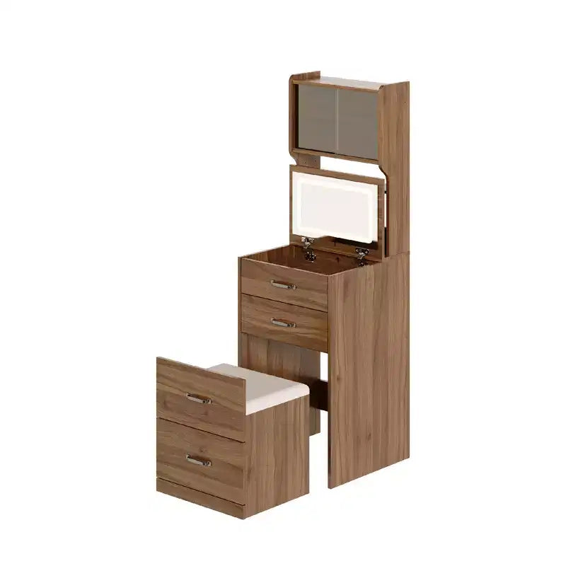 Set scrivania da trucco in legno Nero/Rosa/Noce/Bianco con specchio – 1 persona