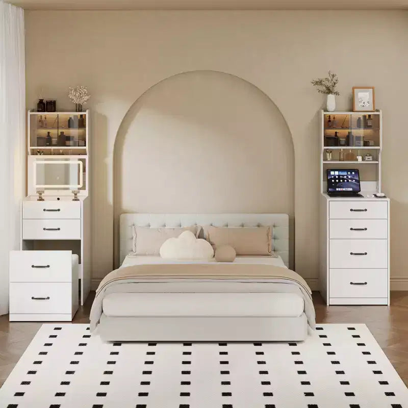 Set scrivania da trucco in legno Nero/Rosa/Noce/Bianco con specchio – 1 persona