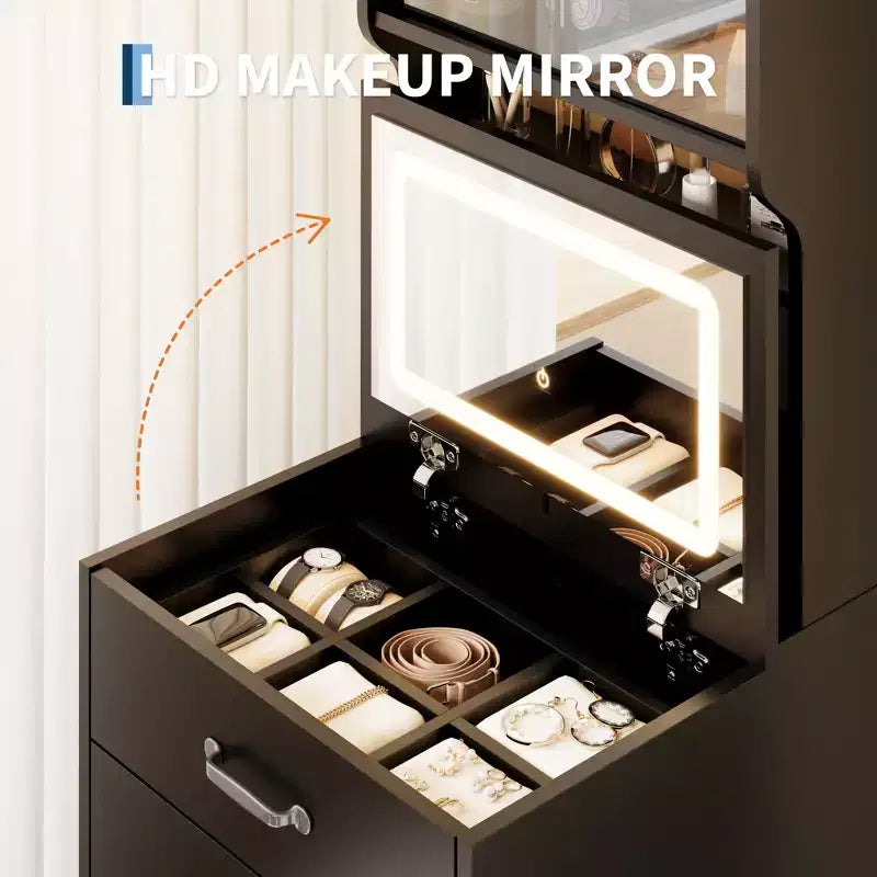 Set scrivania da trucco in legno Nero/Rosa/Noce/Bianco con specchio – 1 persona