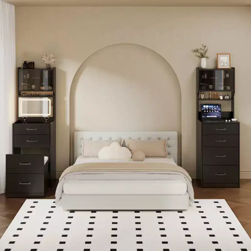 Set scrivania da trucco in legno Nero/Rosa/Noce/Bianco con specchio – 1 persona