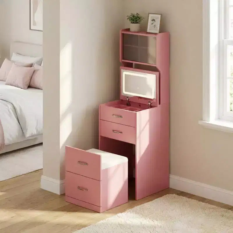 Set scrivania da trucco in legno Nero/Rosa/Noce/Bianco con specchio – 1 persona