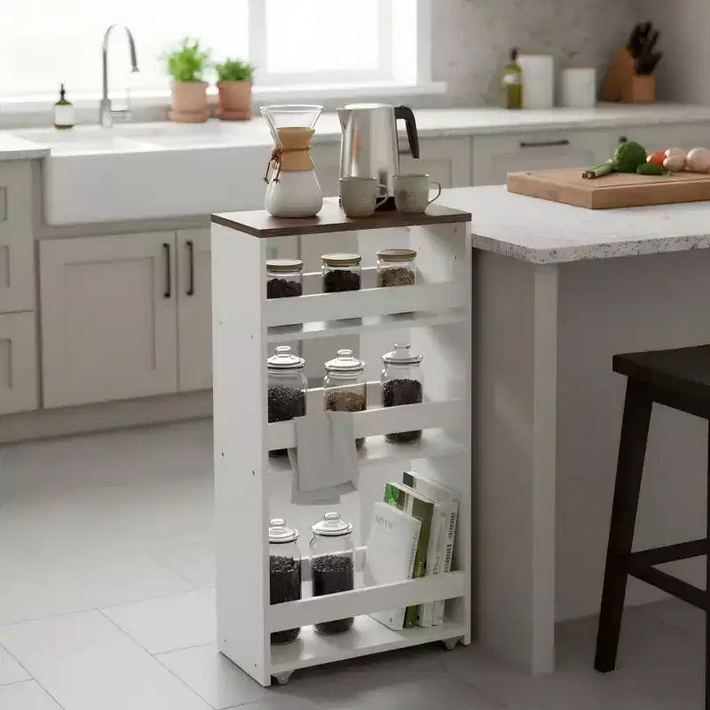 Carrello portaoggetti sottile bianco a 3 ripiani per 1 persona, con ruote
