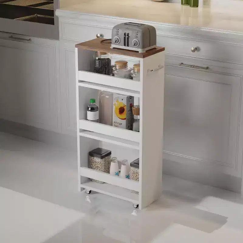 Carrello portaoggetti sottile bianco a 3 ripiani per 1 persona, con ruote