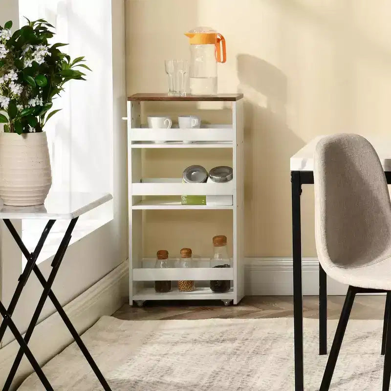 Carrello portaoggetti sottile bianco a 3 ripiani per 1 persona, con ruote