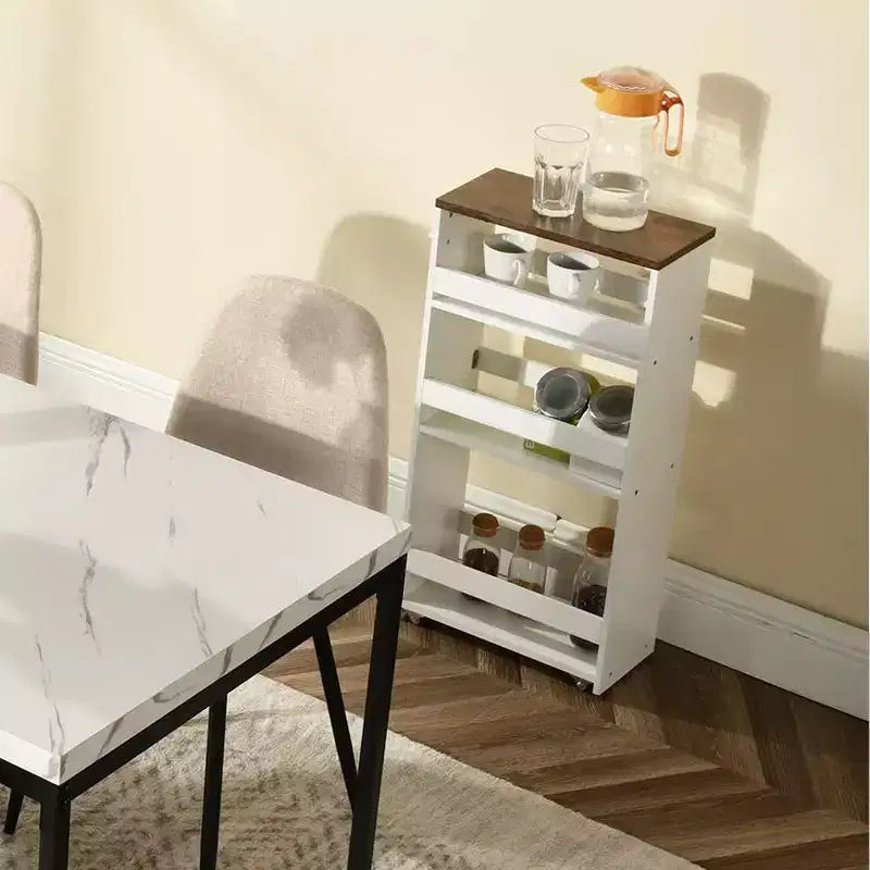Carrello portaoggetti sottile bianco a 3 ripiani per 1 persona, con ruote