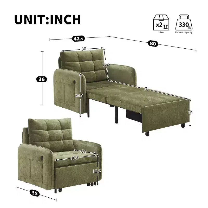 Sedia letto convertibile 3-in-1 Beige/Verde/Arancio, singola