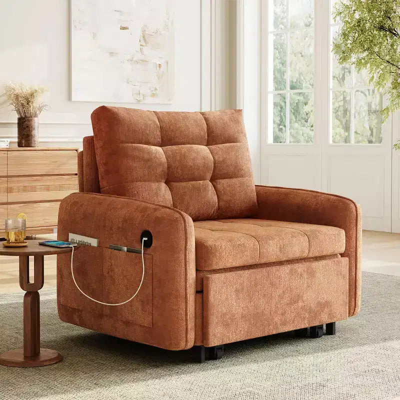 Sedia letto convertibile 3-in-1 Beige/Verde/Arancio, singola