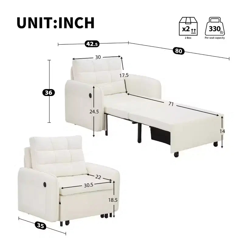 Sedia letto convertibile 3-in-1 Beige/Verde/Arancio, singola