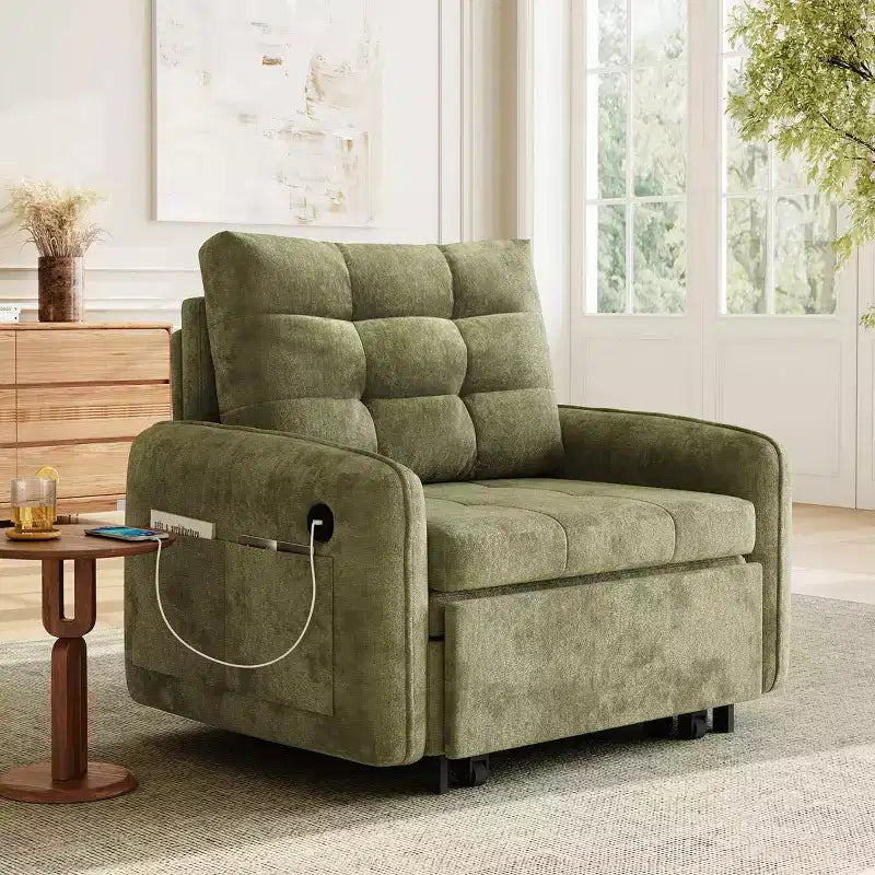 Sedia letto convertibile 3-in-1 Beige/Verde/Arancio, singola