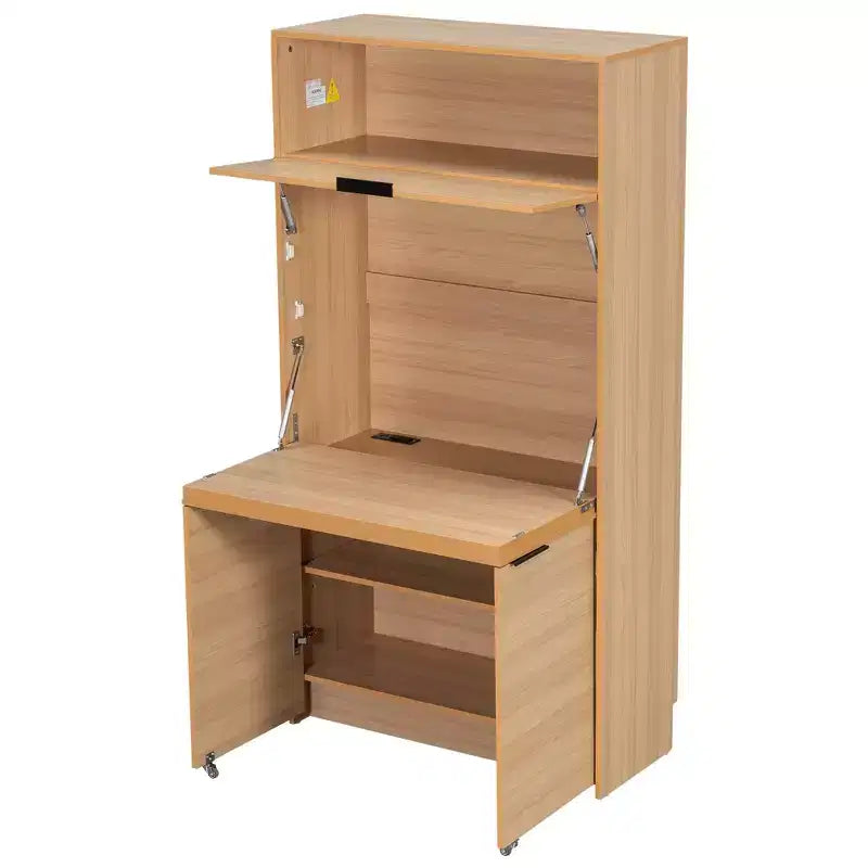 Dispensa da cucina blu scuro / naturale / bianca con credenza e postazione di lavoro pieghevole, 1 persona