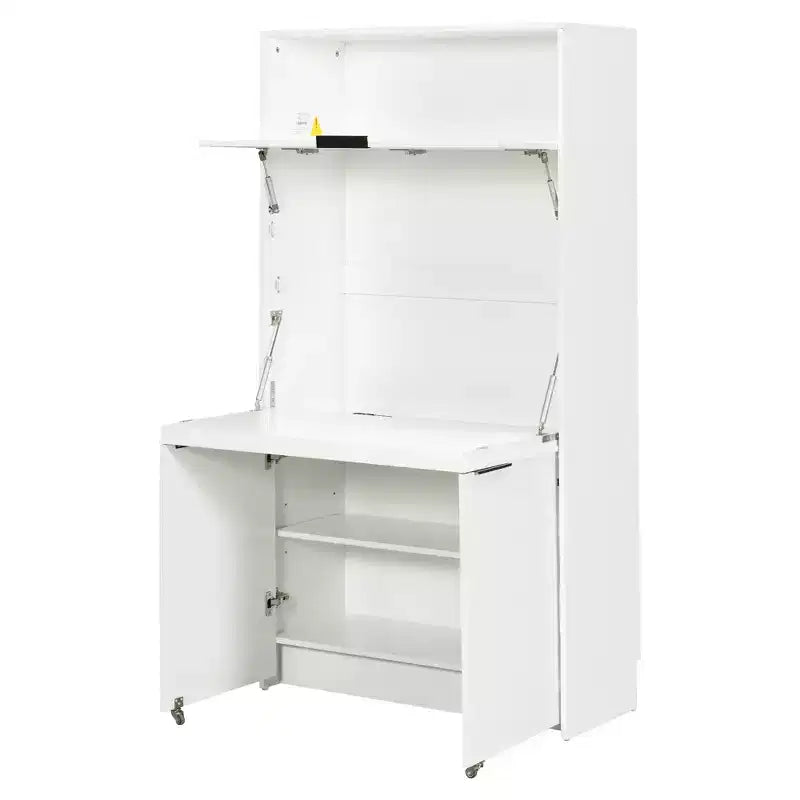 Dispensa da cucina blu scuro / naturale / bianca con credenza e postazione di lavoro pieghevole, 1 persona