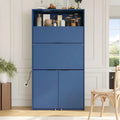 Dispensa da cucina blu scuro / naturale / bianca con credenza e postazione di lavoro pieghevole, 1 persona