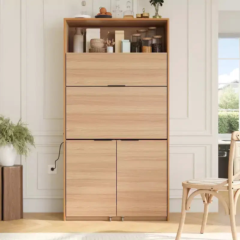 Dispensa da cucina blu scuro / naturale / bianca con credenza e postazione di lavoro pieghevole, 1 persona