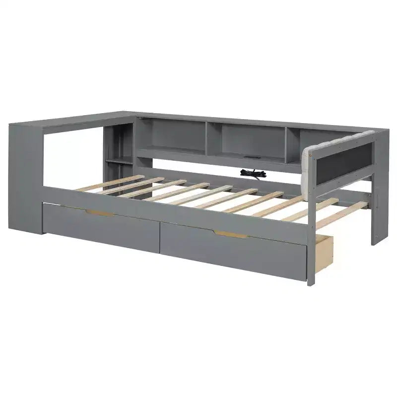 Divano letto a piattaforma imbottito in lino color crema/grigio con contenitore – Singolo/Matrimoniale, 1 posto