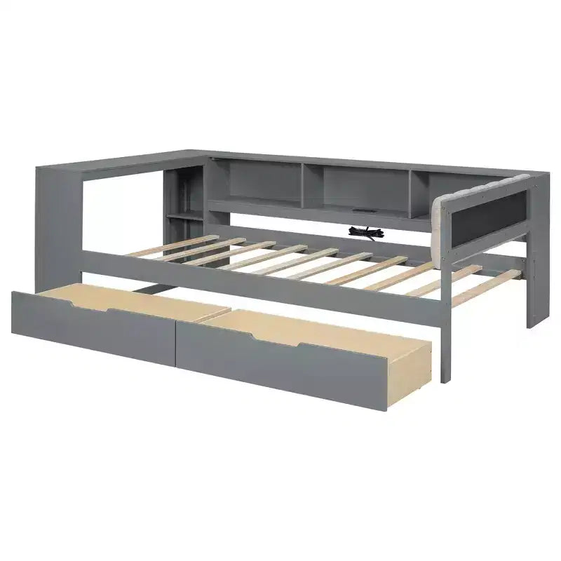 Divano letto a piattaforma imbottito in lino color crema/grigio con contenitore – Singolo/Matrimoniale, 1 posto