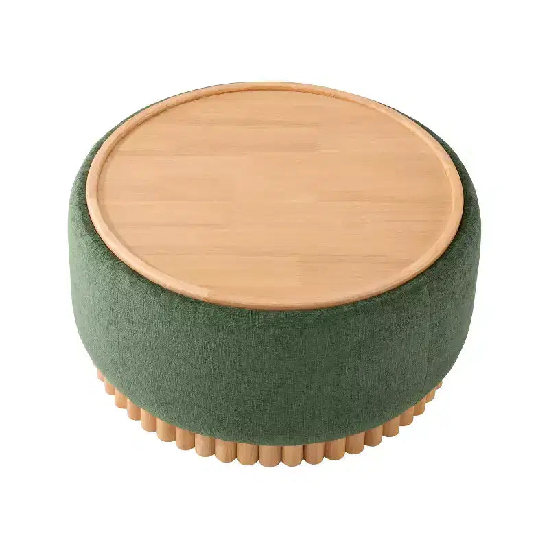 Pouf contenitore rotondo, Beige/Verde, Coperchio reversibile, 1 posto