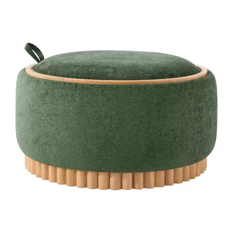 Pouf contenitore rotondo, Beige/Verde, Coperchio reversibile, 1 posto