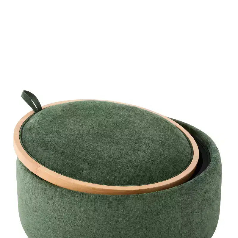 Pouf contenitore rotondo, Beige/Verde, Coperchio reversibile, 1 posto