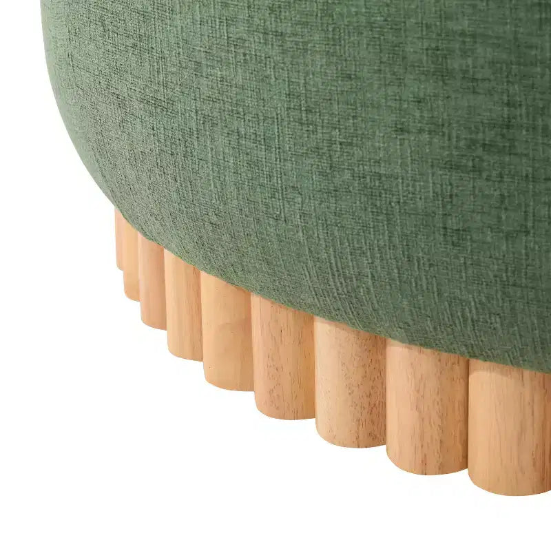 Pouf contenitore rotondo, Beige/Verde, Coperchio reversibile, 1 posto